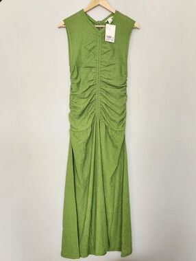 H&M Chartreuse Ribbed Drop Waist Dress Size S